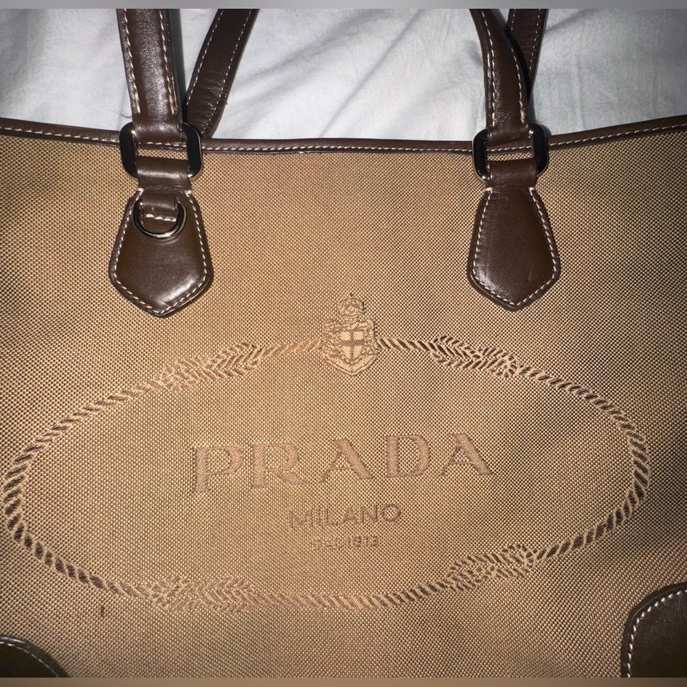 Prada Vintage Canvas Leather Tote Bag - Picture 3 of 6